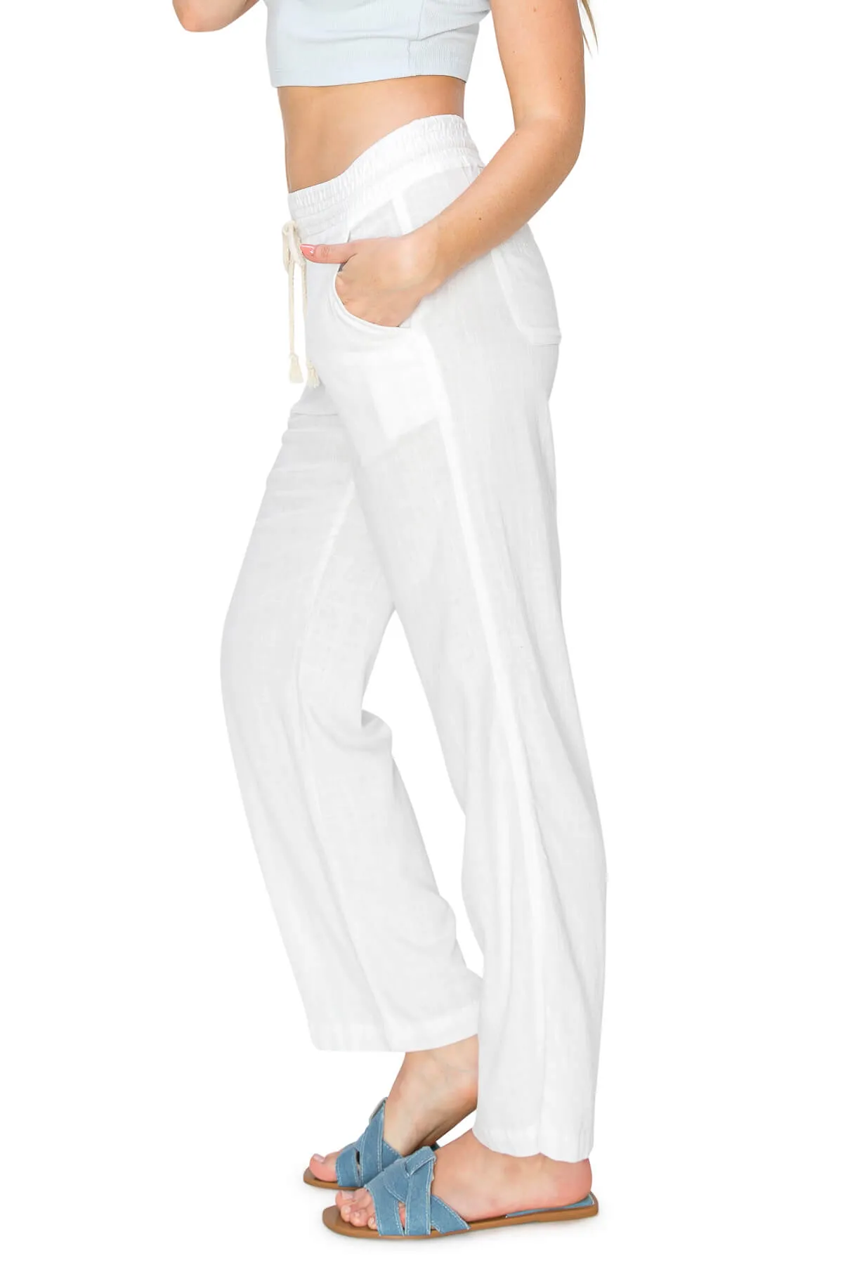 High Waist Relaxed Lounge Beach Pants - White