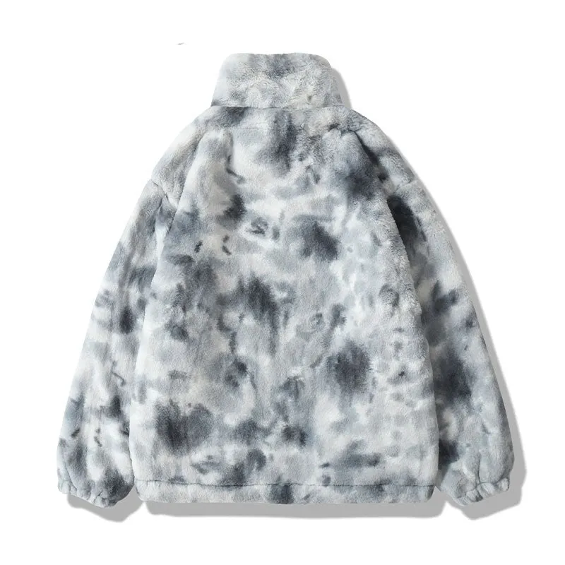 Hip Hop Jacket Streetwear Tie Dye Heart Fuzzy Jackets Warm Coats