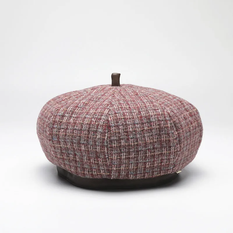 Houndstooth octagonal hat warm all-match painter hat retro autumn and winter beret women