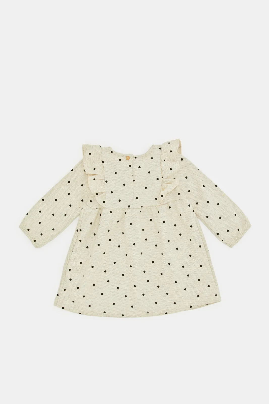 Infant Girls Cream Polka Dot Dress With Frills