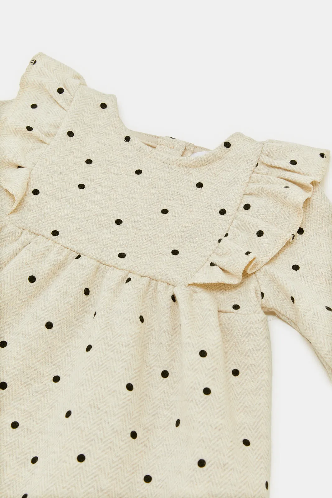 Infant Girls Cream Polka Dot Dress With Frills