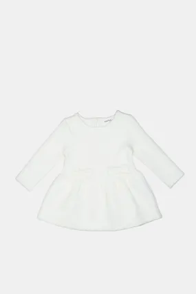 Infant Girls Ivory Jacquard Dress With Front Bow