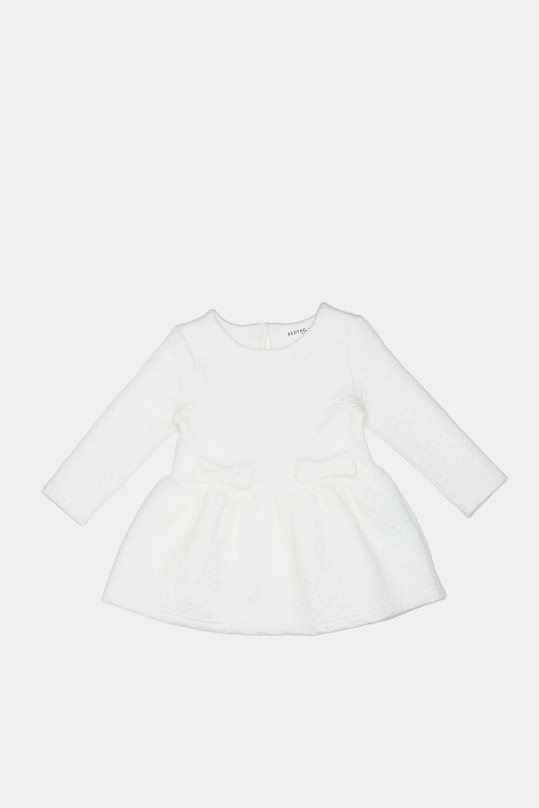 Infant Girls Ivory Jacquard Dress With Front Bow