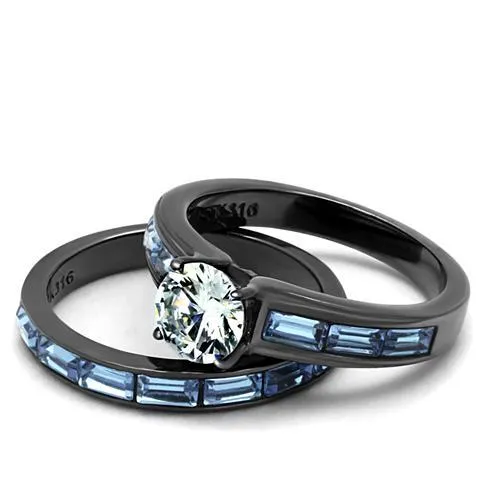 IP Light Black (IP Gun) Stainless Steel Ring with AAA Grade CZ in Clear for Women Style TK2845