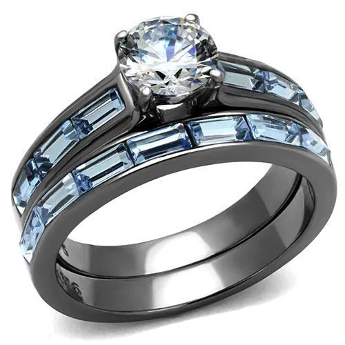 IP Light Black (IP Gun) Stainless Steel Ring with AAA Grade CZ in Clear for Women Style TK2845