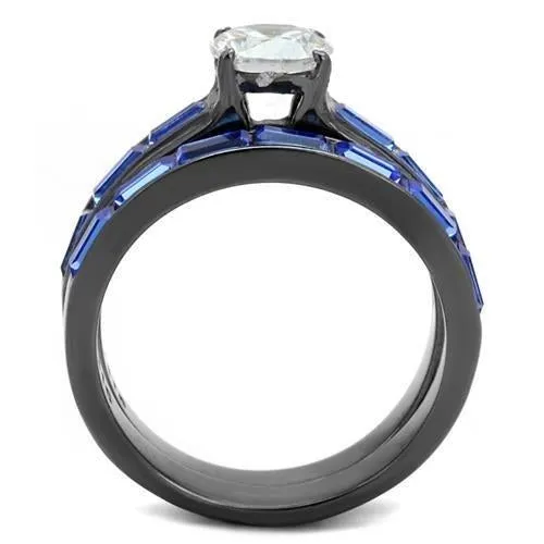 IP Light Black (IP Gun) Stainless Steel Ring with AAA Grade CZ in Clear for Women Style TK2845