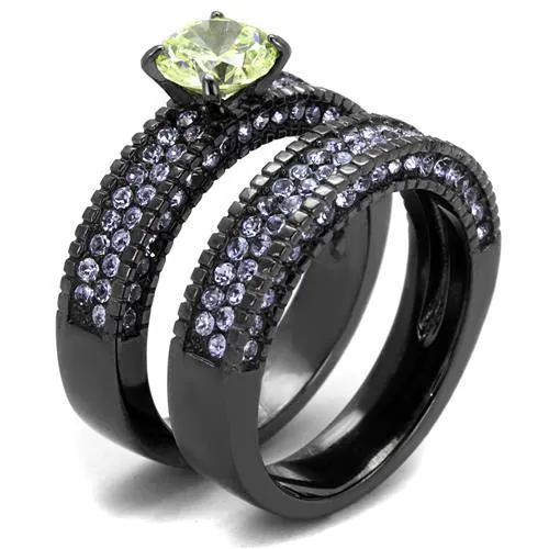 IP Light Black (IP Gun) Stainless Steel Ring with AAA Grade CZ in  Green color for Women Style TK2672