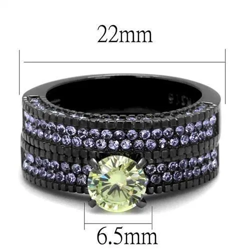 IP Light Black (IP Gun) Stainless Steel Ring with AAA Grade CZ in  Green color for Women Style TK2672