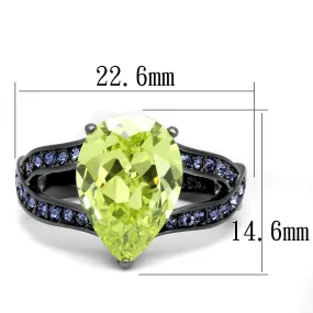 IP Light Black (IP Gun) Stainless Steel Ring with AAA Grade CZ in  Green color for Women Style TK2997