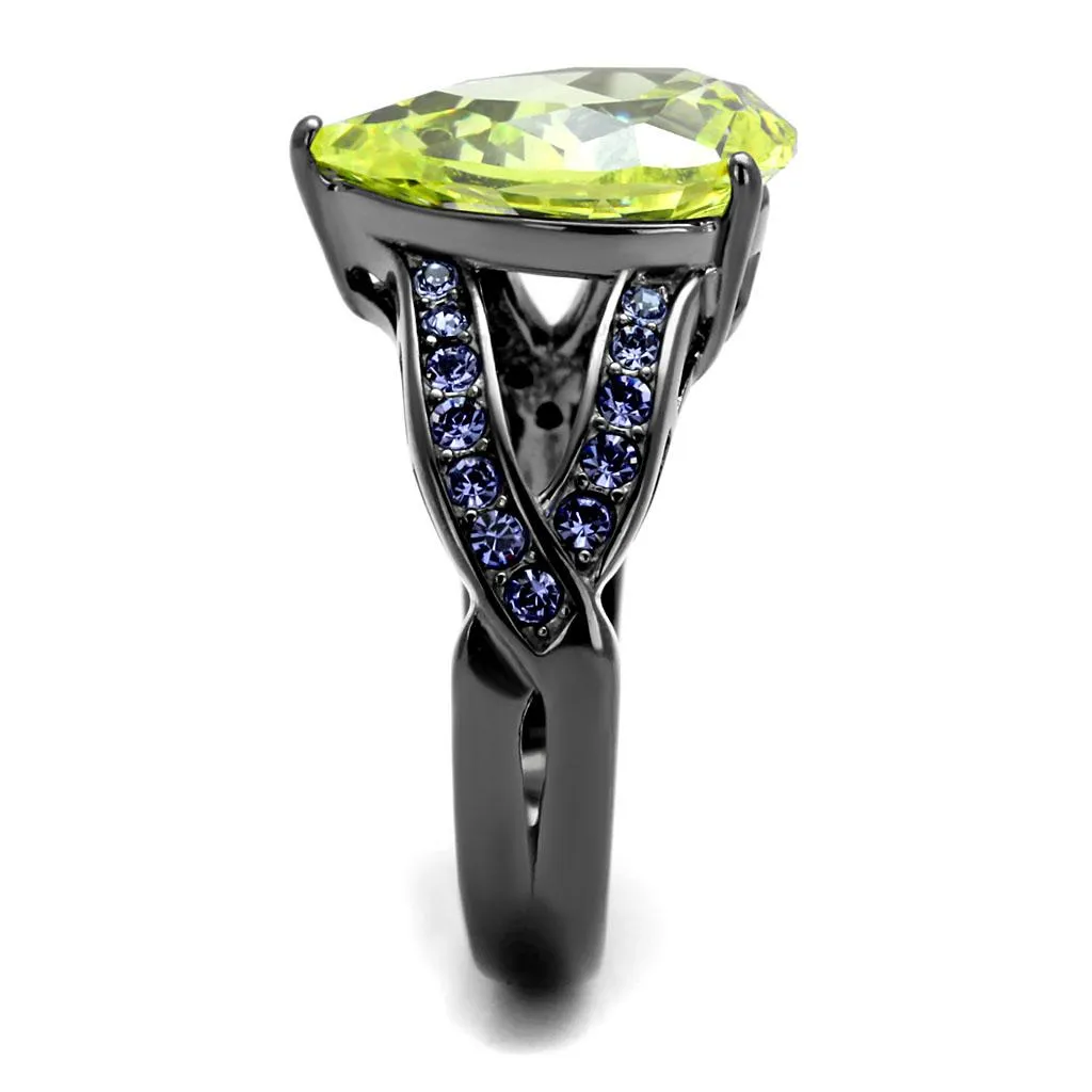 IP Light Black (IP Gun) Stainless Steel Ring with AAA Grade CZ in  Green color for Women Style TK2997