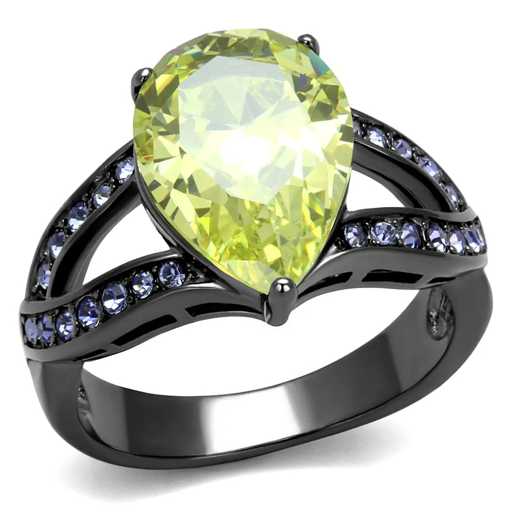 IP Light Black (IP Gun) Stainless Steel Ring with AAA Grade CZ in  Green color for Women Style TK2997