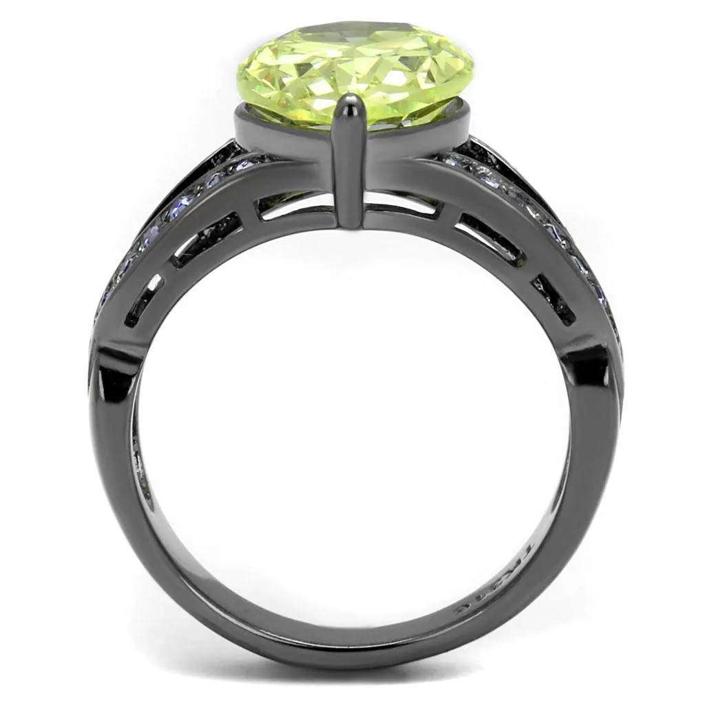 IP Light Black (IP Gun) Stainless Steel Ring with AAA Grade CZ in  Green color for Women Style TK2997