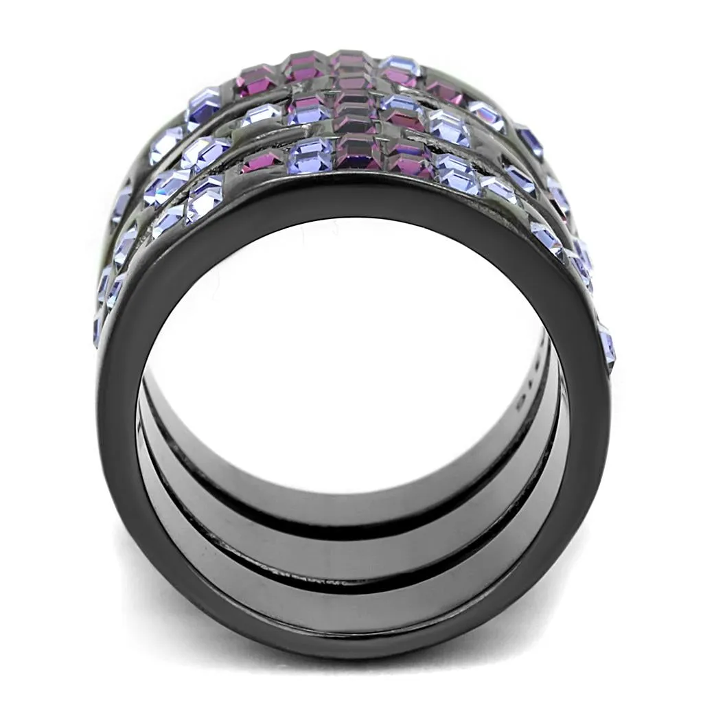 IP Light Black (IP Gun) Stainless Steel Ring with Top Grade Crystal in Multi Color for Women Style TK2734