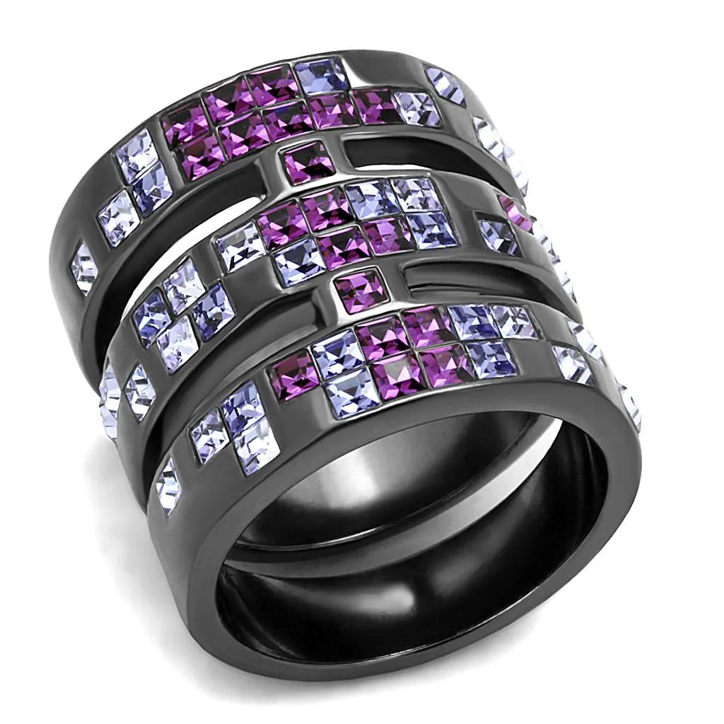 IP Light Black (IP Gun) Stainless Steel Ring with Top Grade Crystal in Multi Color for Women Style TK2734