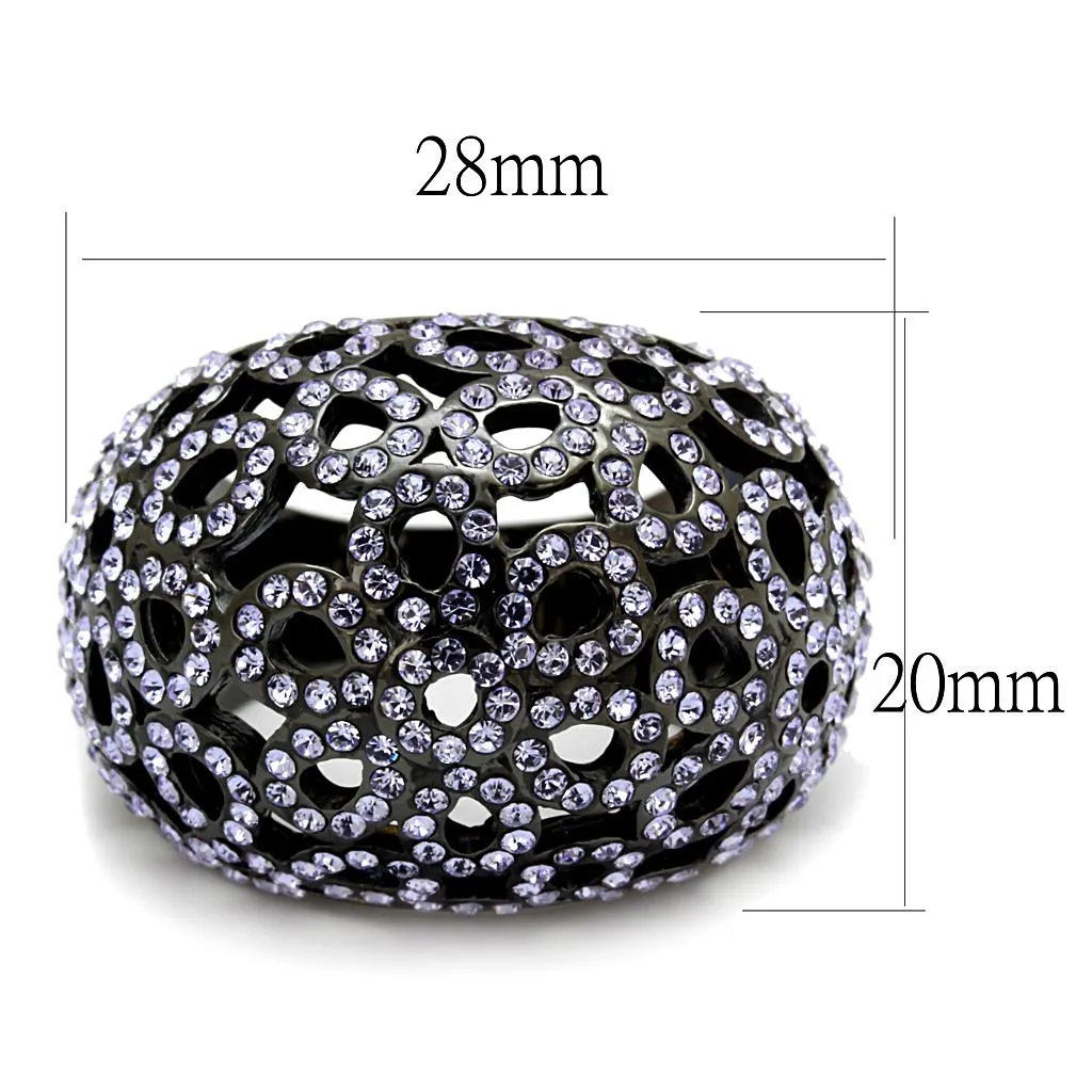 IP Light Black (IP Gun) Stainless Steel Ring with Top Grade Crystal in Tanzanite for Women Style TK2642