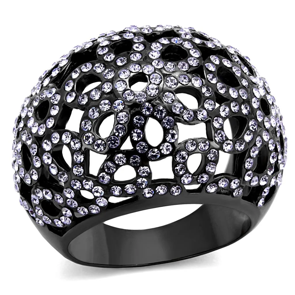 IP Light Black (IP Gun) Stainless Steel Ring with Top Grade Crystal in Tanzanite for Women Style TK2642