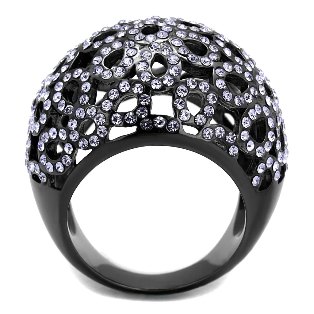 IP Light Black (IP Gun) Stainless Steel Ring with Top Grade Crystal in Tanzanite for Women Style TK2642