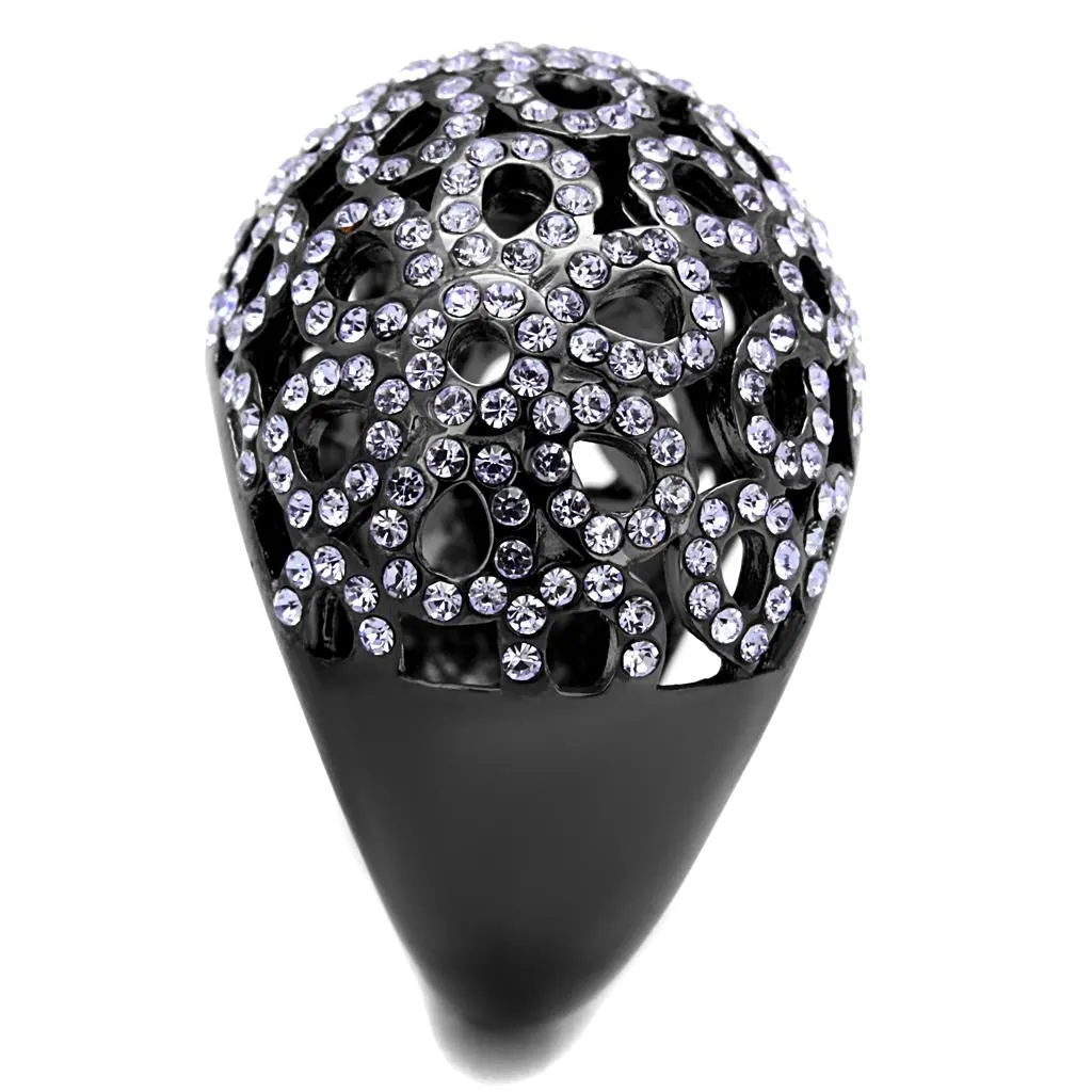 IP Light Black (IP Gun) Stainless Steel Ring with Top Grade Crystal in Tanzanite for Women Style TK2642