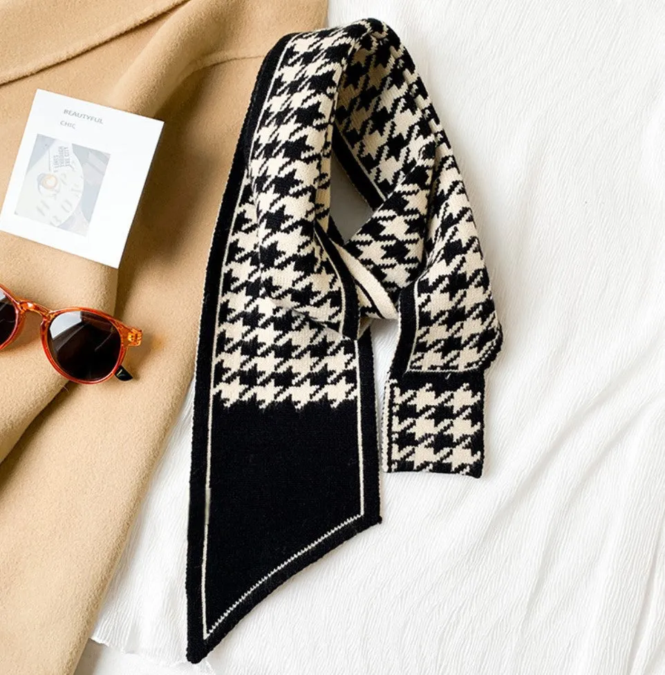 JC023331 Beige-Black Cross-Front Houndstooth Scarf