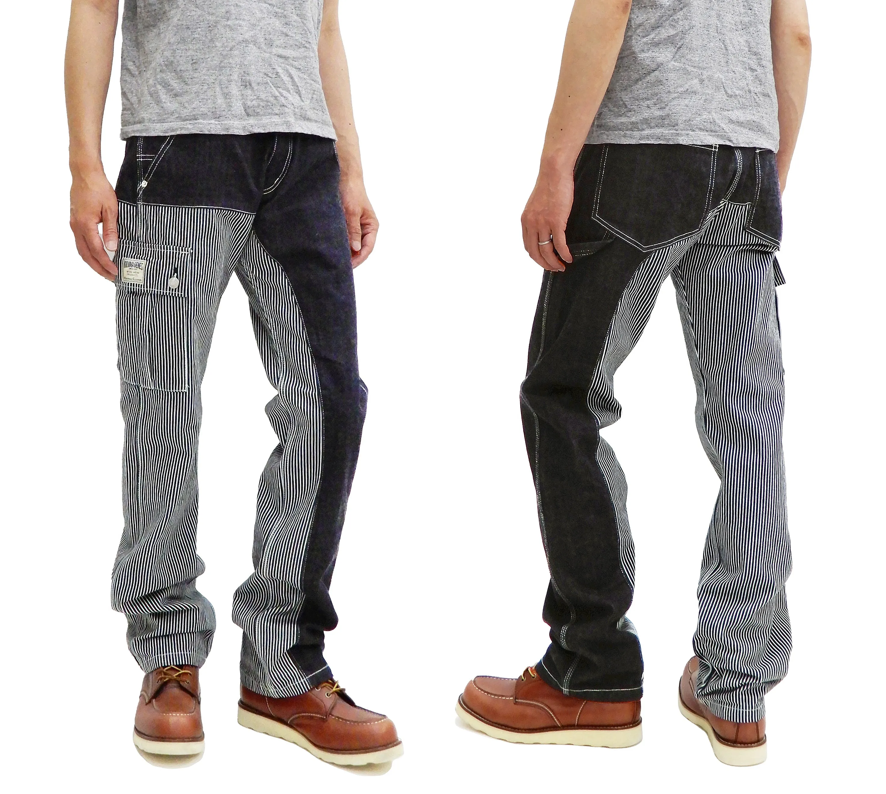 Kojima Genes Two Tone Panel Pants Men's Denim x Hickory Asymmetrical Contrast Panel Work Pants rnb1117 RNB-1117