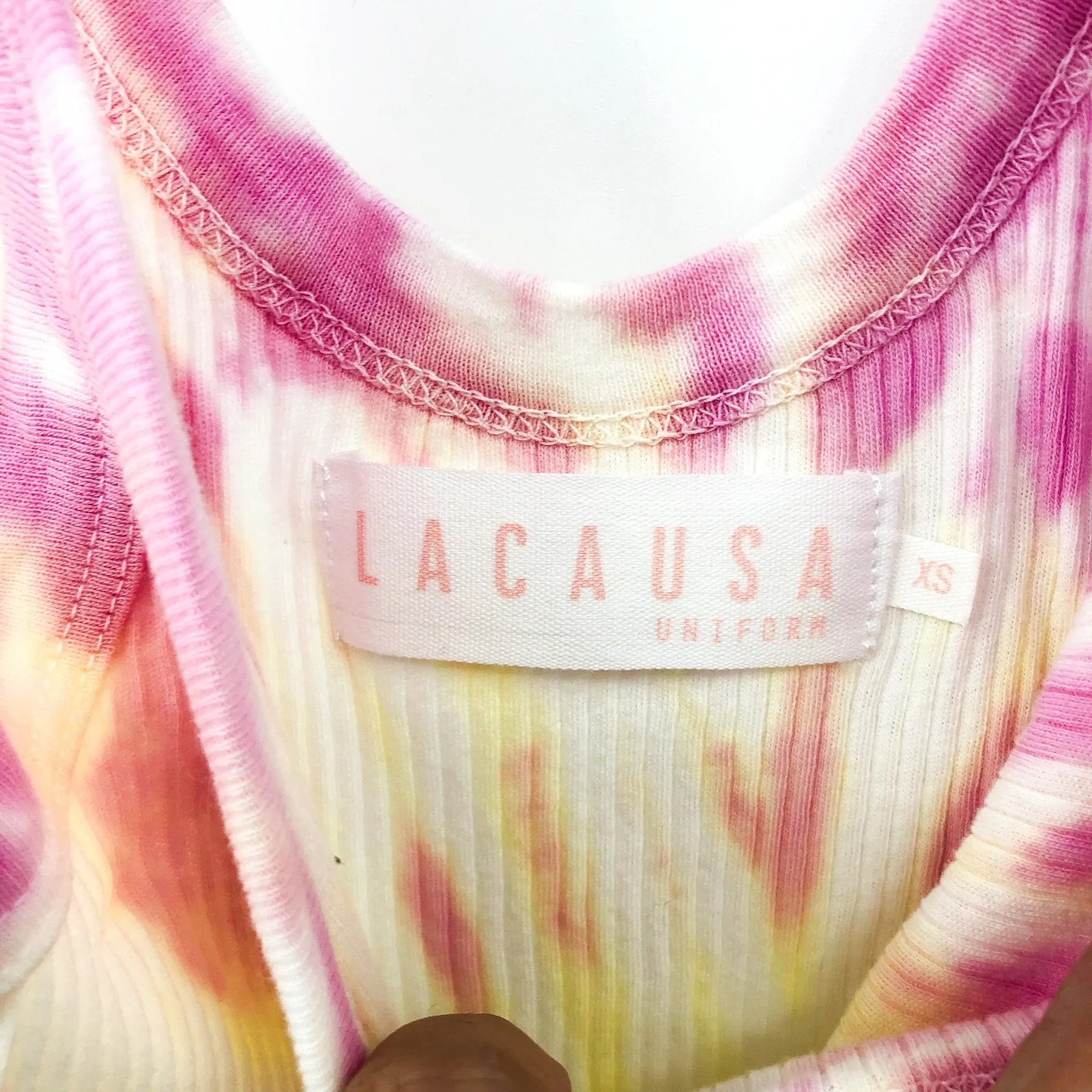 LACAUSA Womens Maya Tank Top XS Pink Lemonade Tie Dye 100% Cotton