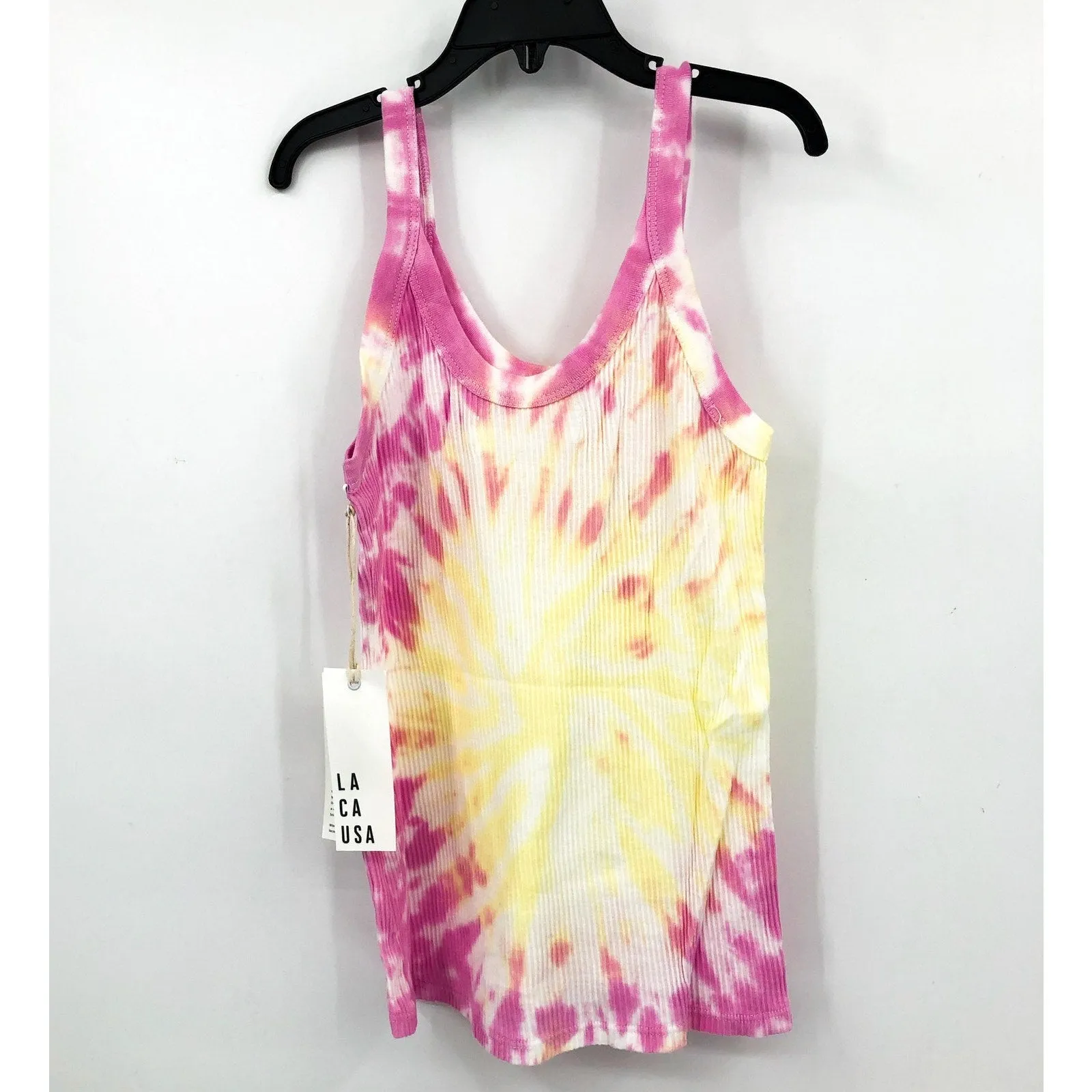 LACAUSA Womens Maya Tank Top XS Pink Lemonade Tie Dye 100% Cotton