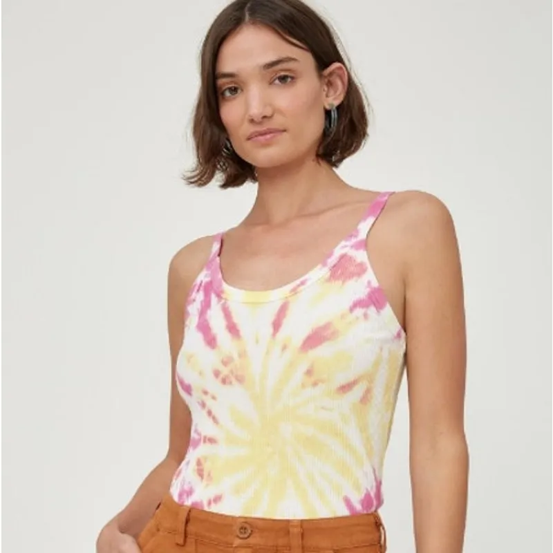 LACAUSA Womens Maya Tank Top XS Pink Lemonade Tie Dye 100% Cotton