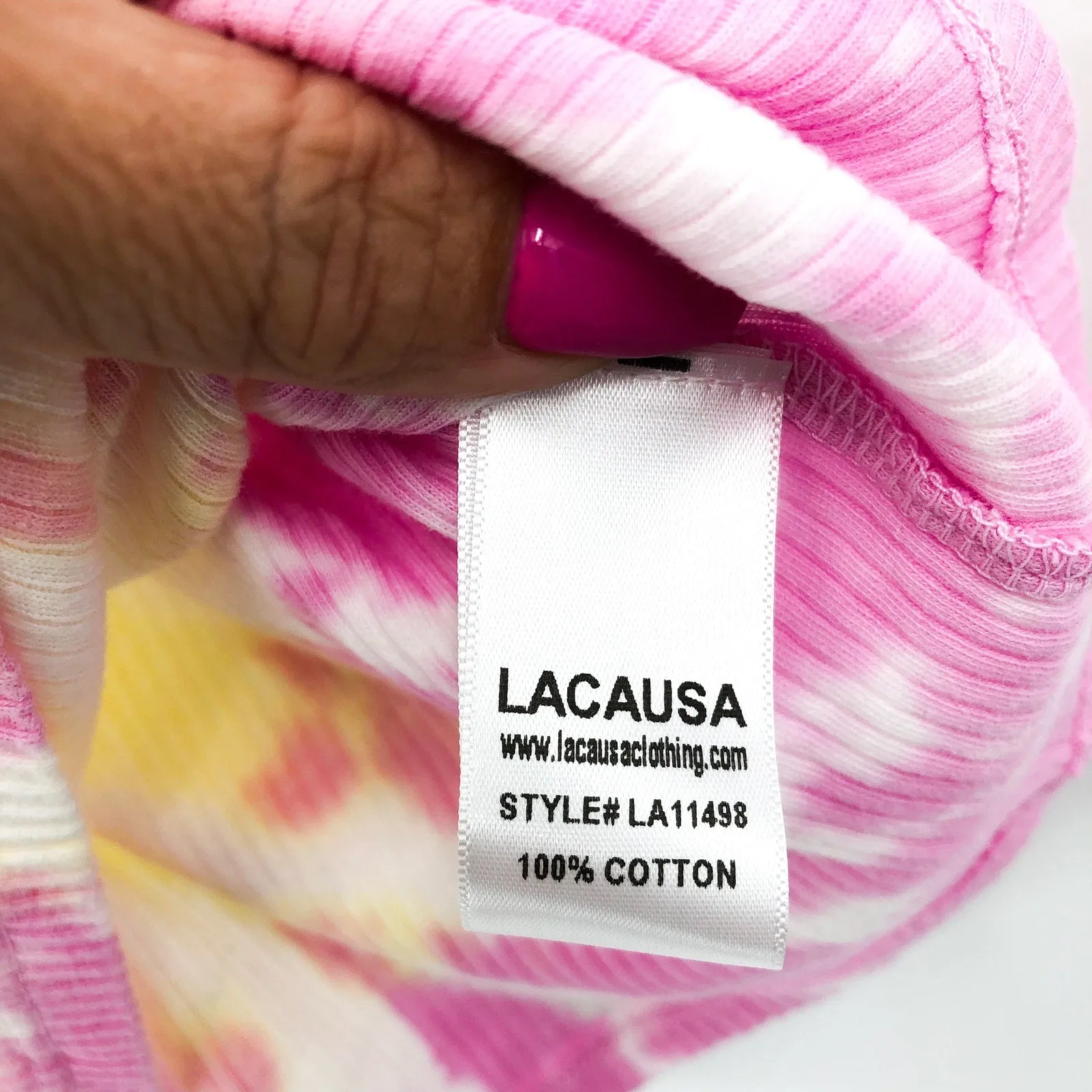 LACAUSA Womens Maya Tank Top XS Pink Lemonade Tie Dye 100% Cotton