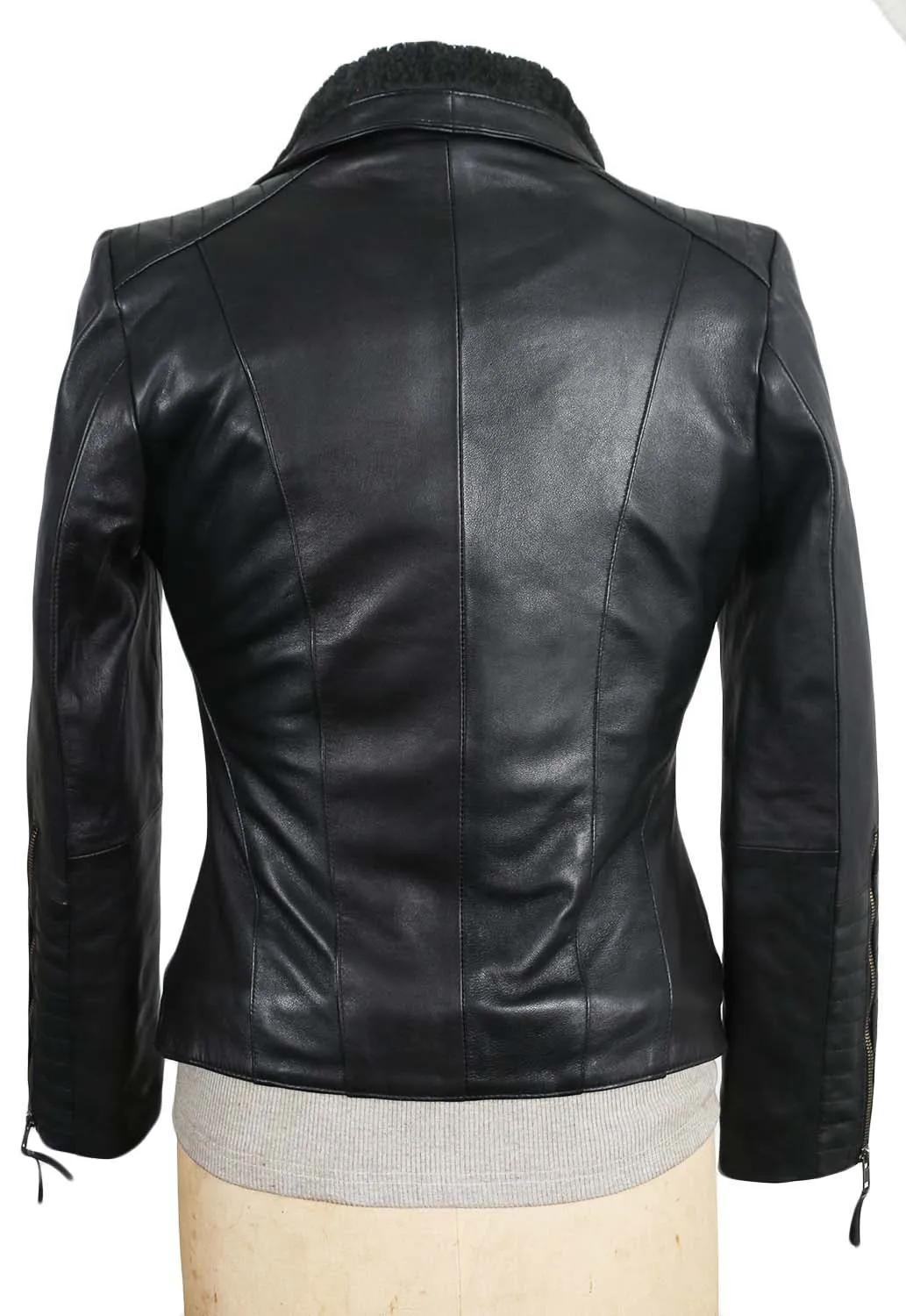 Leather Jackets Hub Womens Genuine Lambskin Leather Jacket (Black, Double Rider Jacket) - 1821007