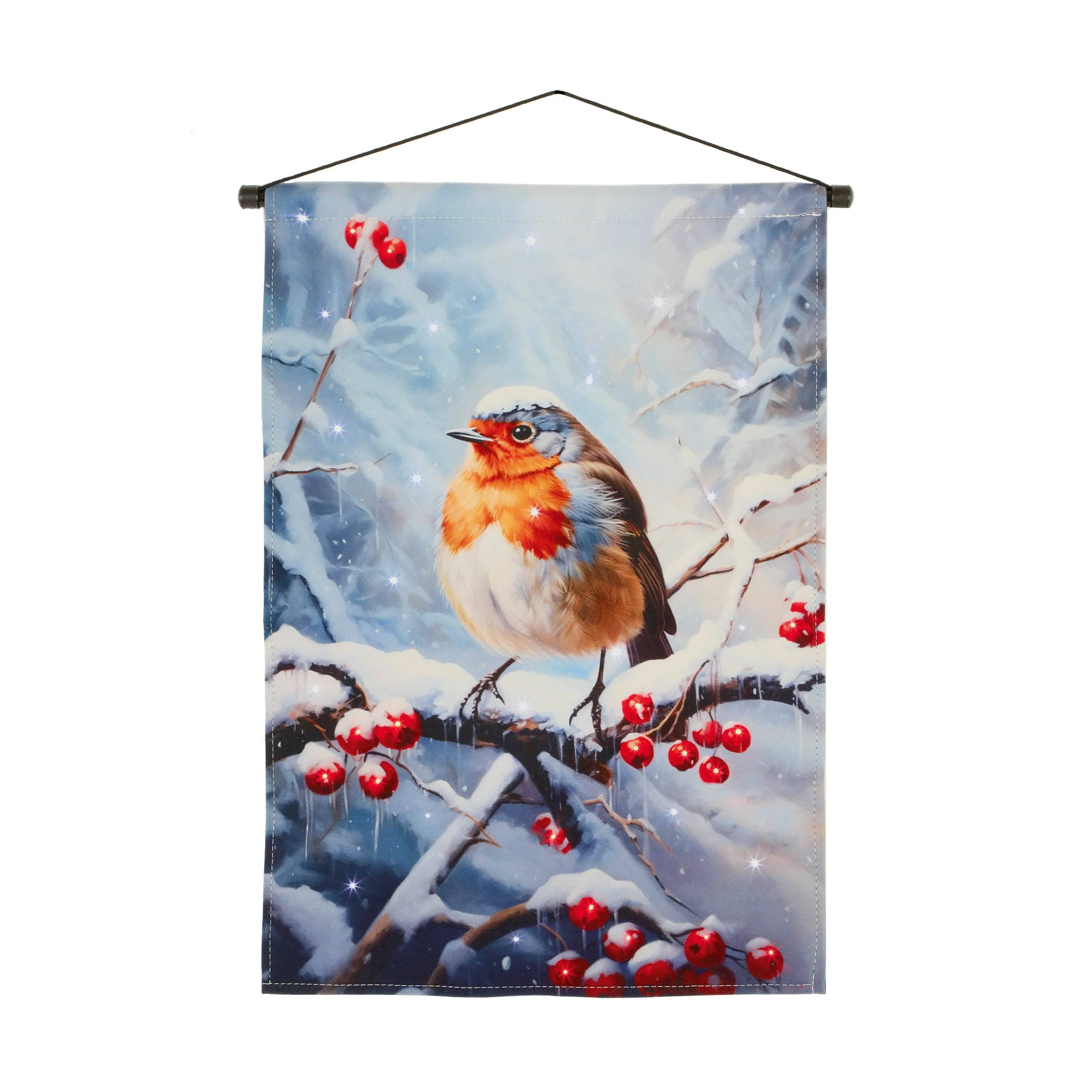 Light Up Robin Winter Scene Fabric Banner - 60 x 40cm