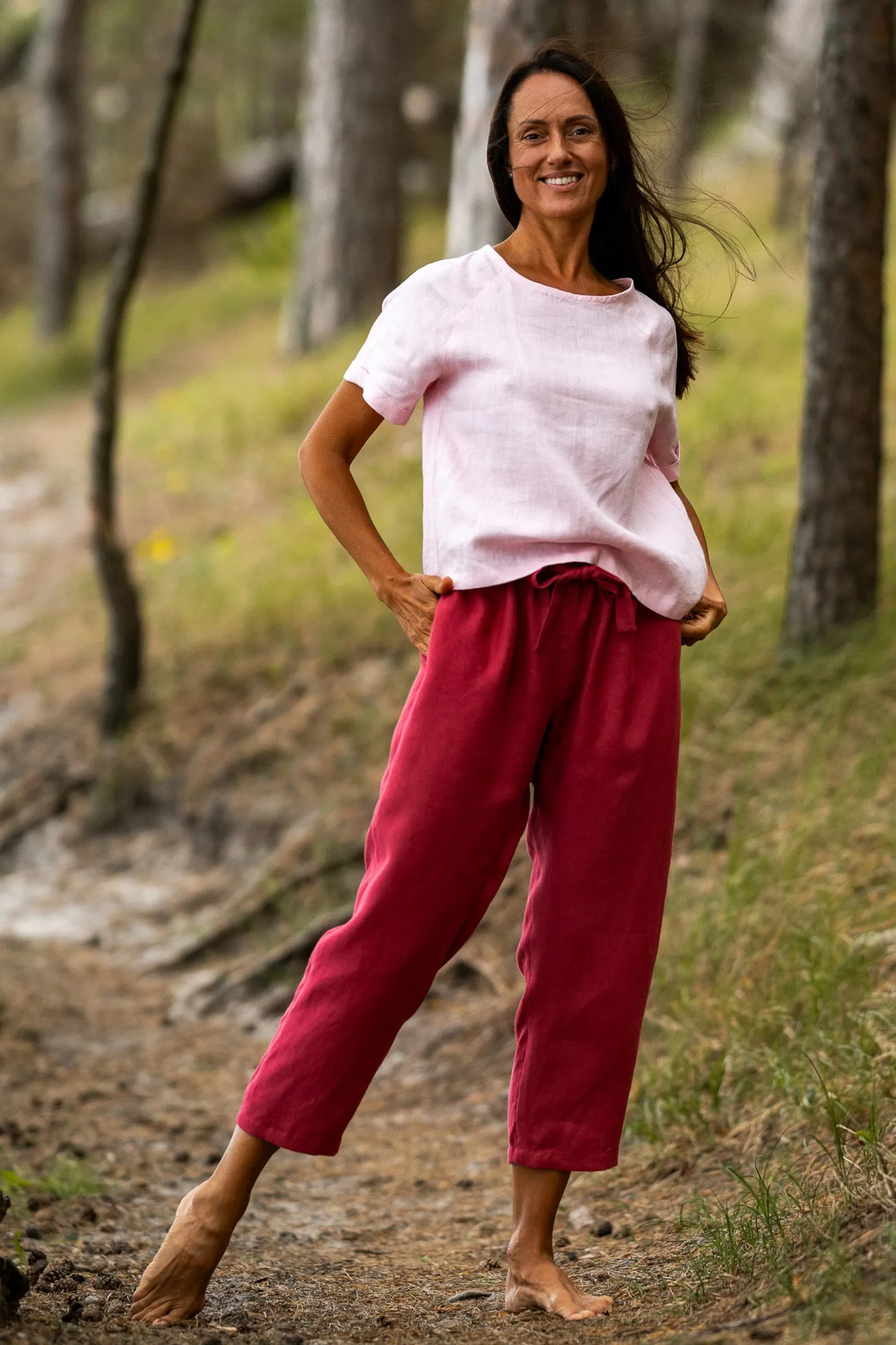 Linen Pants IEVA In Raspberry