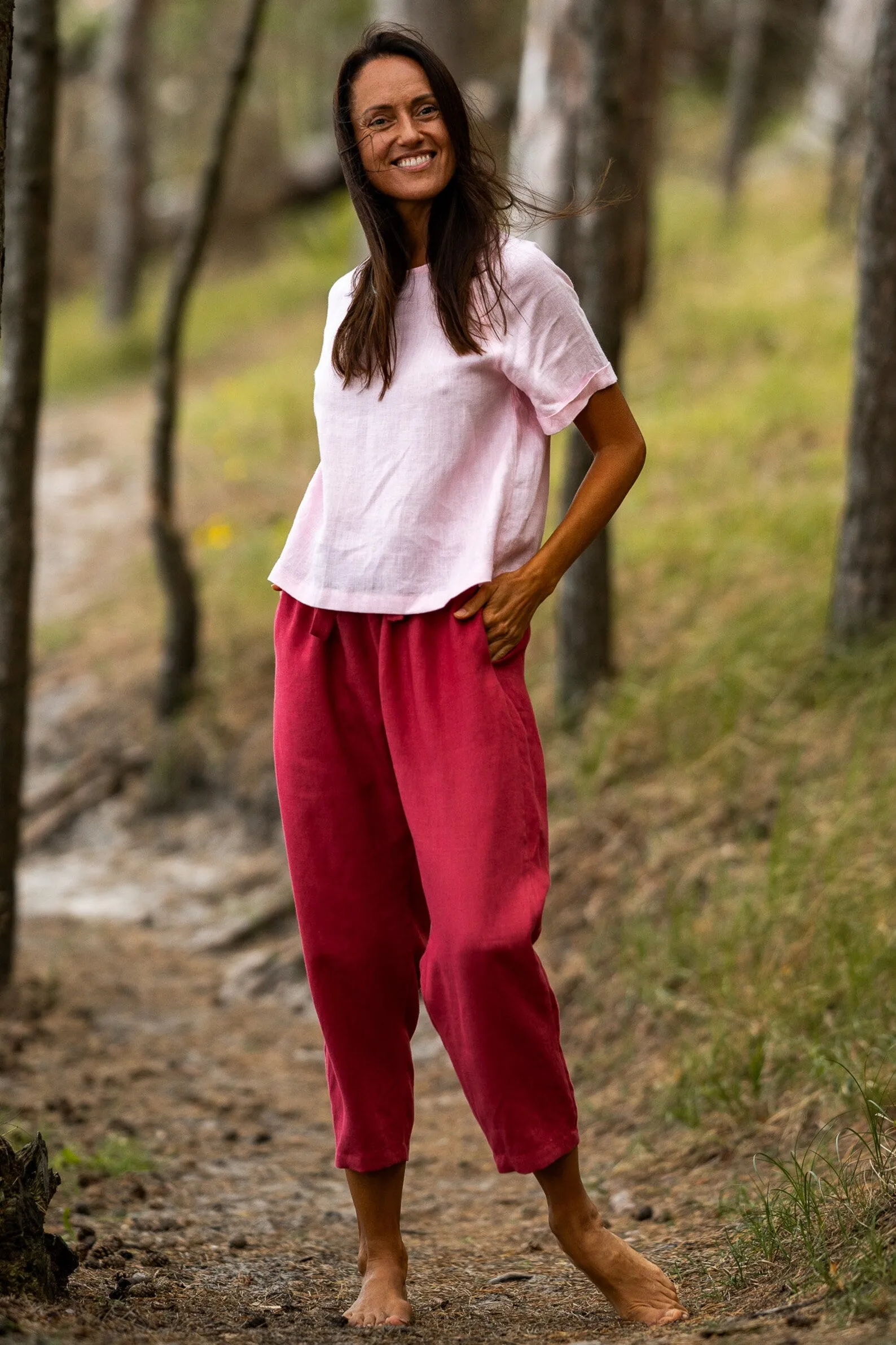 Linen Pants IEVA In Raspberry