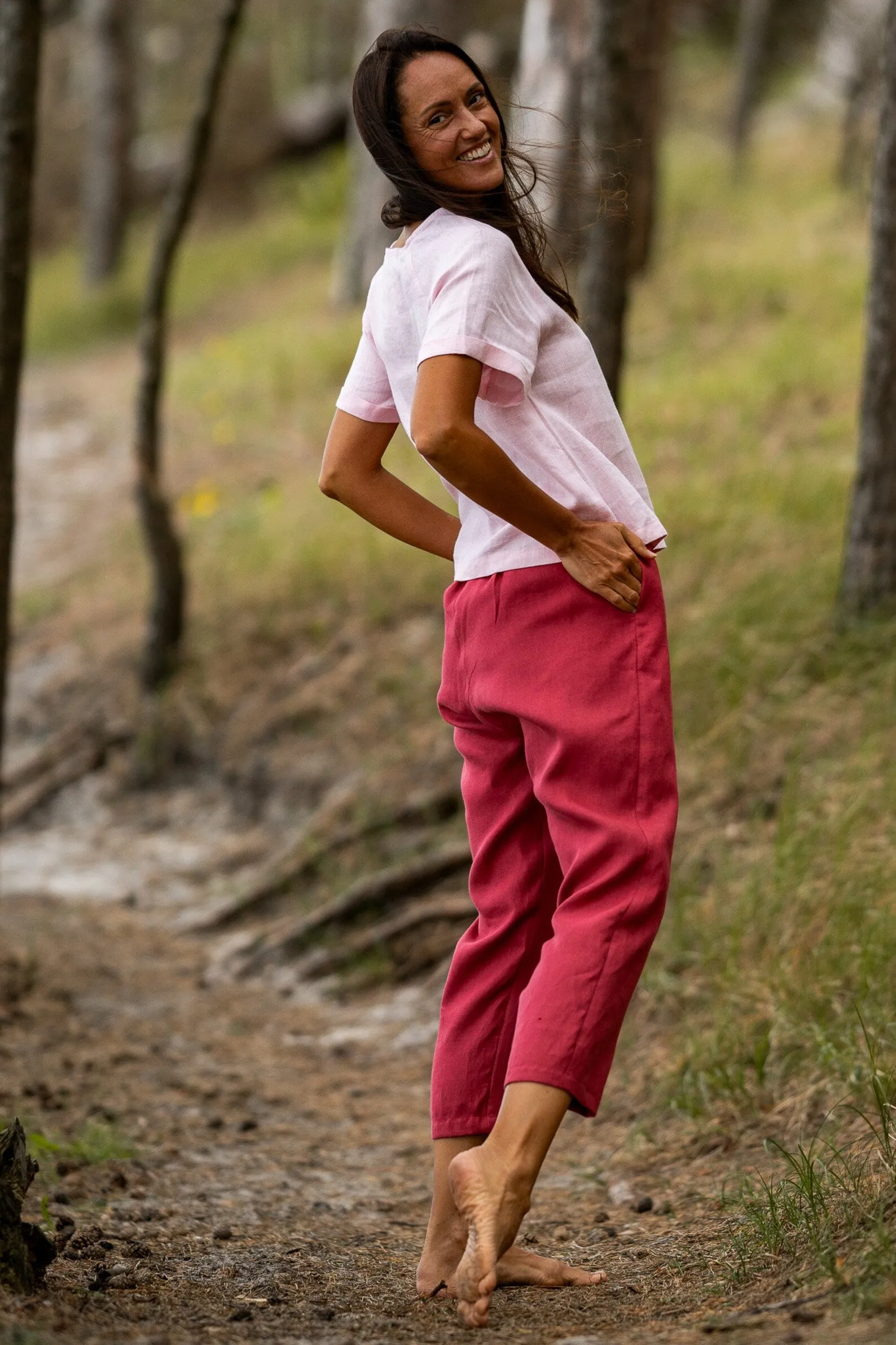 Linen Pants IEVA In Raspberry