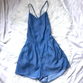 Lovers   Friends Denim Lace Up Back Romper - Size S