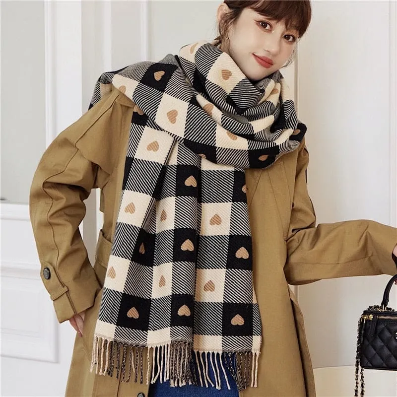 Luxury Plaid Scarf Cashmere Thick Women Winter Shawl