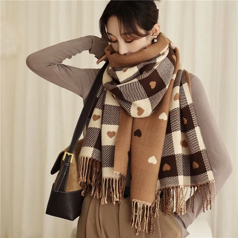 Luxury Plaid Scarf Cashmere Thick Women Winter Shawl