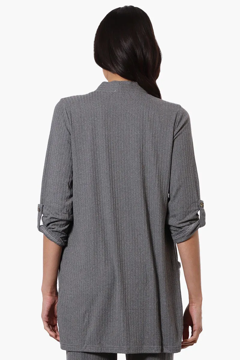 Majora Ribbed Roll Up Sleeve Wrap Cardigan - Grey