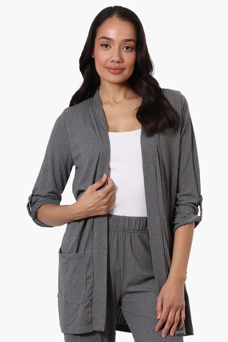 Majora Ribbed Roll Up Sleeve Wrap Cardigan - Grey