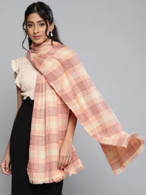 Maroon & Peach Polyester Check Stole