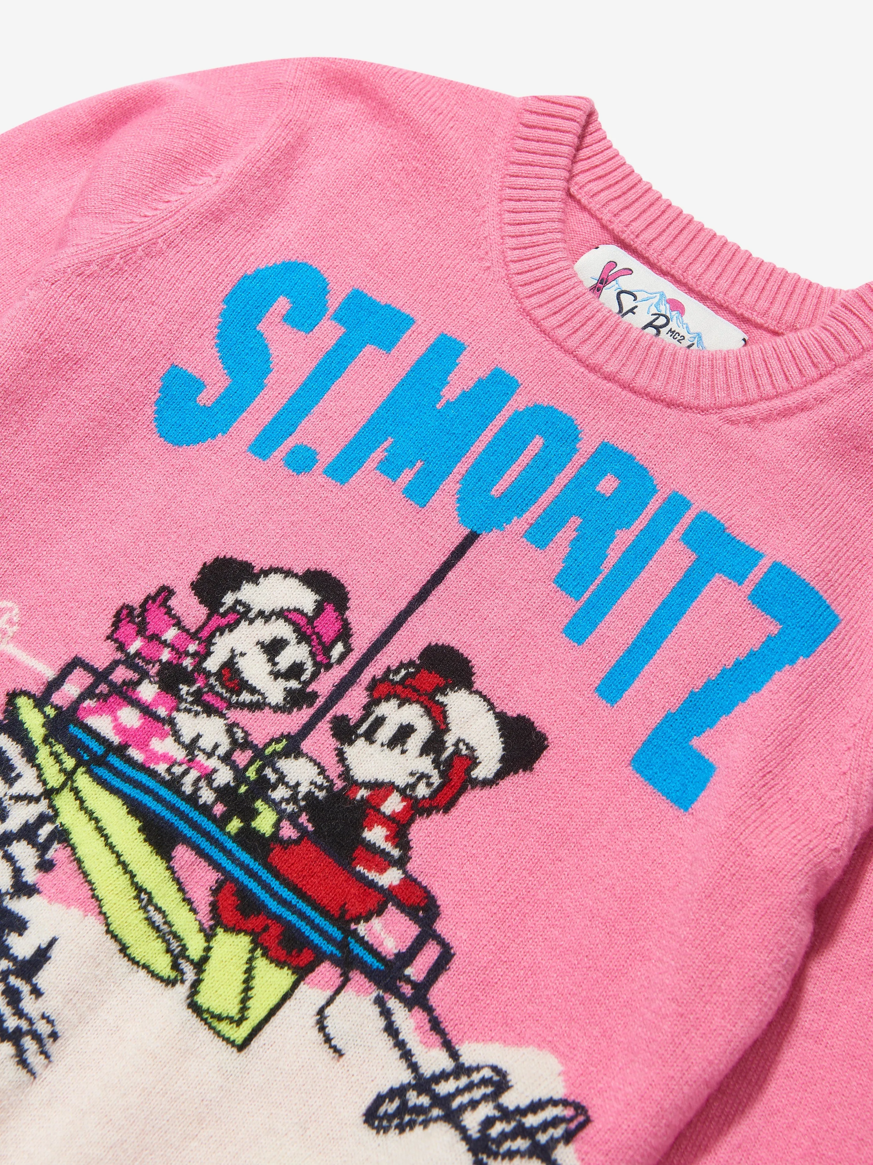 MC2 Saint Barth Girls Mickey Minnie Ski Jumper in Pink