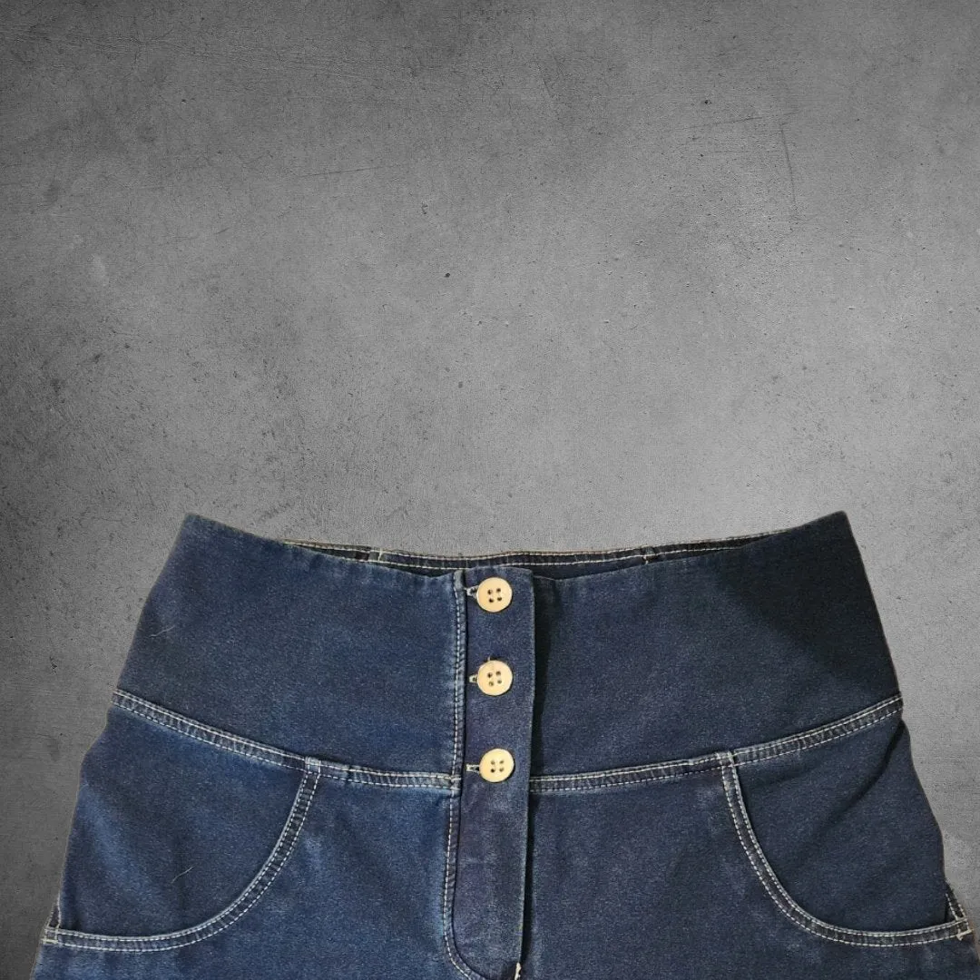 Melody Shaping Pant High Waist Dark blue denim / white stitch - Bootleg (Flare)  Buttons