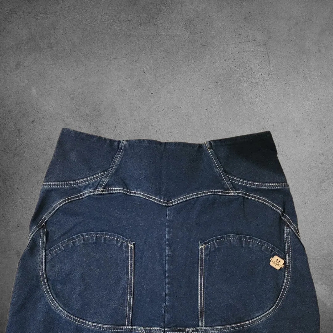 Melody Shaping Pant High Waist Dark blue denim / white stitch - Bootleg (Flare)  Buttons