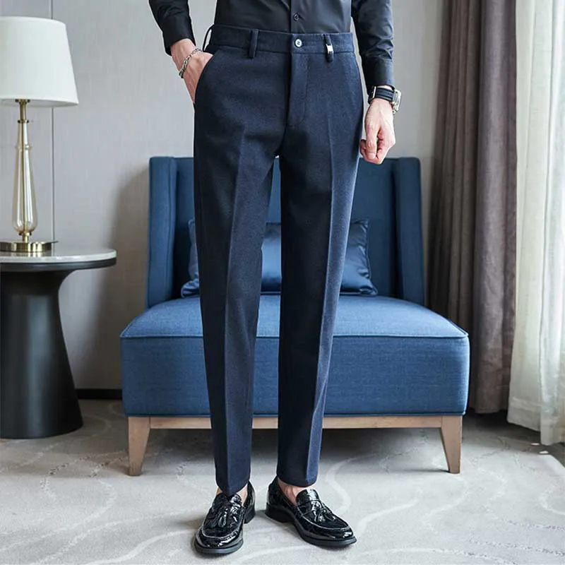 Men's Autumn and Winter Slim Straight Mid-waist Suit Pants