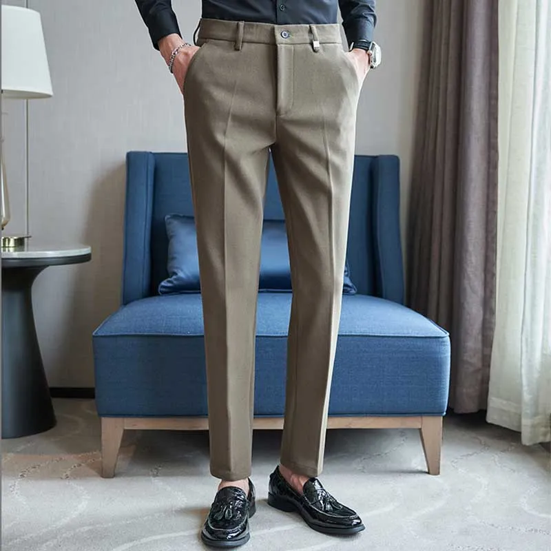 Men's Autumn and Winter Slim Straight Mid-waist Suit Pants