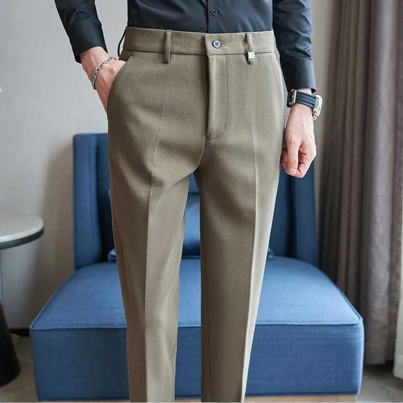 Men's Autumn and Winter Slim Straight Mid-waist Suit Pants