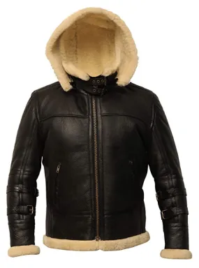 Men's B3 Shearling Removable Hood Black Jacket