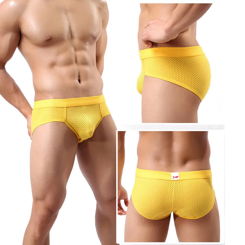 Men's Breathable Nylon Mesh Low Rise Solid Color Sexy Underwear Briefs
