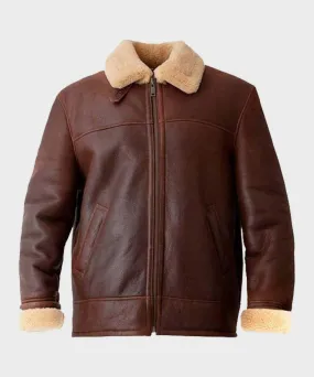 Mens Brown Aviator Shearling Leather Jacket