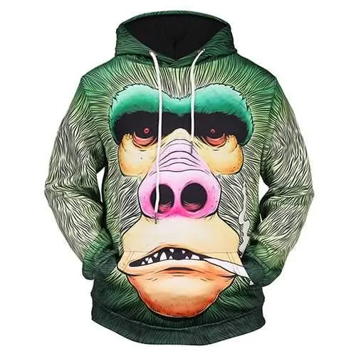 Men's Fall Winter 3D Animals Printing Hoodies Casual Fashion Polyester Sport Sweatshirt