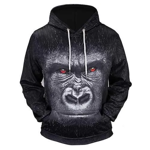 Men's Fall Winter 3D Animals Printing Hoodies Casual Fashion Polyester Sport Sweatshirt